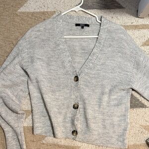 Quince Women's Heather Gray Ribbed V-Neck Button Front Cardigan